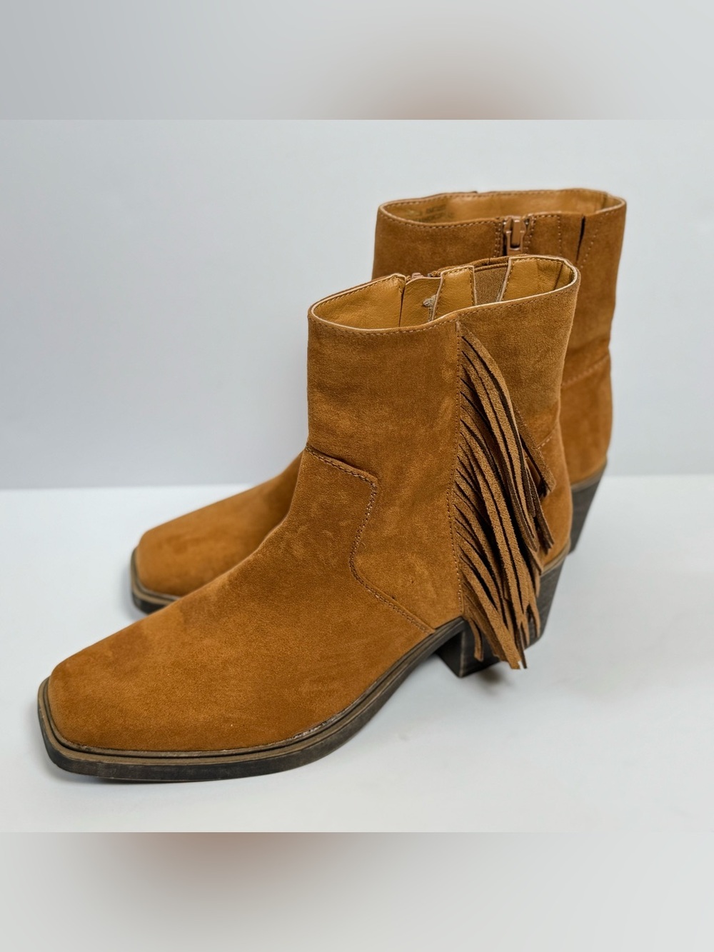 SO Suede Fringe Old Fashion Ankle Boots - Cognac